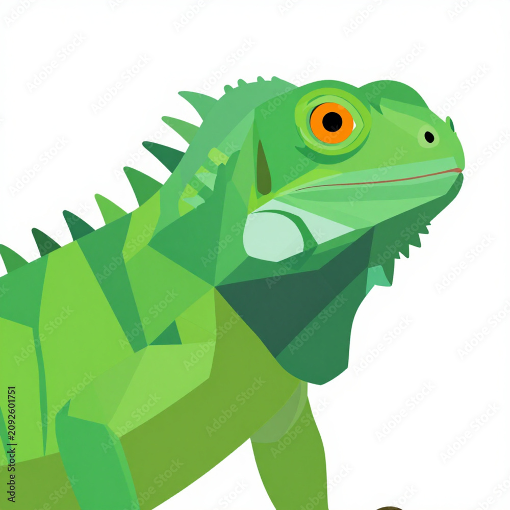 Obraz premium Green Iguana Premium Flat Geometric Vector Illustration Isolated on Transparent Background