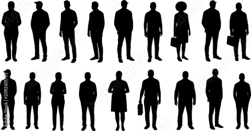 Vector silhouettes men and women, illustration. Silhouettes of people posing in casual clothes. Transparent background EPS version.