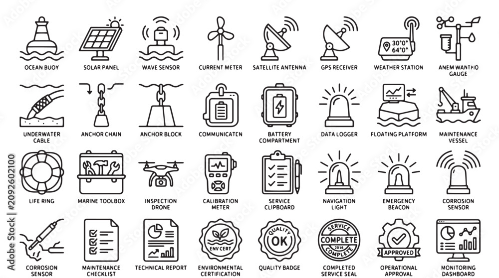 Fototapeta premium 40 Industrial Icons, Industrial Signs, Factory Symbols, Vector Graphics