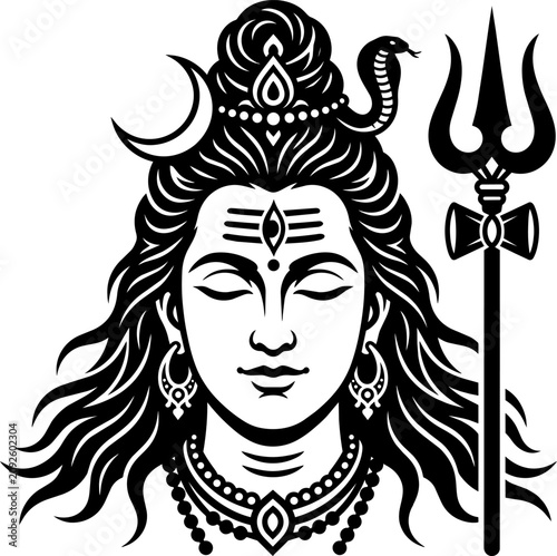Lord Shiva Artistic Graphic Illustration with Trident and Snake