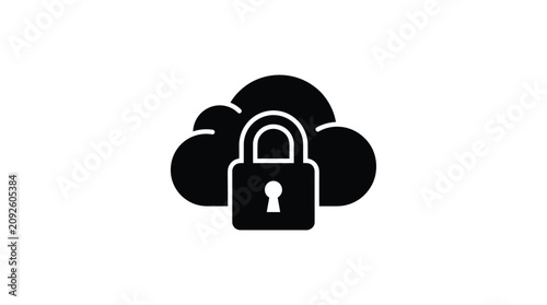 Padlock Inside Cloud Shape Black Silhouette lock