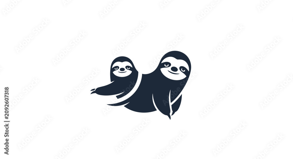 Obraz premium Two sloths are hanging on a branch in the forest.