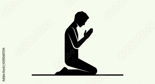 Fotografi Silhouette of person kneeling in prayer, hands clasped in worship, a gesture of devotion and seeking solace, spiritual moment