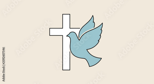 Canvastavla Dove flying across a simple white cross, symbolizing peace and Holy Spirit, a powerful religious emblem of faith