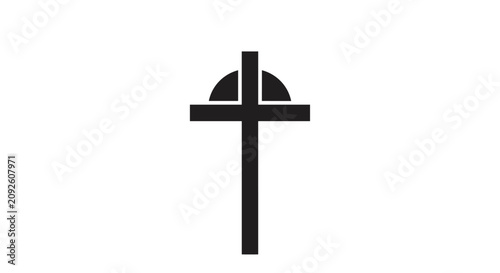 Schilderij op canvas Simple black Christian cross with a semi-circle atop the vertical beam, isolated on a white background