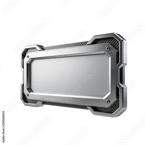 3D Perspective Sci-Fi Hardware Signboard Frame with Brushed Steel Texture
