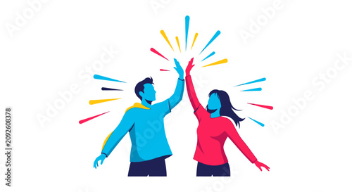 Two people giving a high five flat vector illustration silhouette