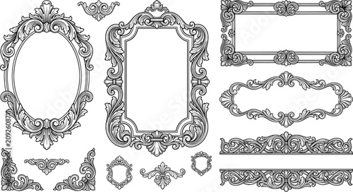 Foto Set of baroque frames, corners, and decorative elements, vector illustration tra