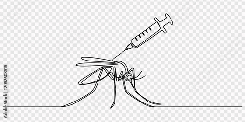 Fotografie transparent background, Single one line drawing syringe injection that injects large mosquitoes