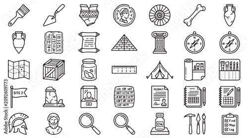 Tableau sur toile Ancient History, Archaeology, 40 Icon Set, Line Art Symbols