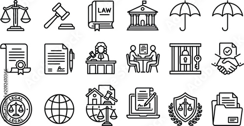 Tableau sur toile Legal Icons Set Line Style Illustration On White Background