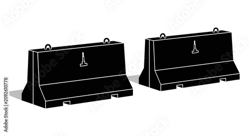 Concrete barriers in black silhouette two views with handles and posts