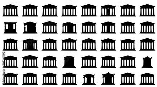 Foto :
Classic Greek Temple Silhouette Vector Collection with Ancient Architecture an