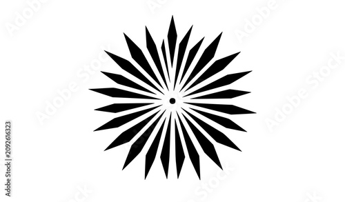 Abstract Black Sunburst Shape with Radial Geometric Rays Decorative Vector Design Element