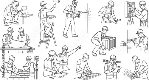 Bild auf Leinwand Architectural scale figures of construction workers, engineers, and builders per