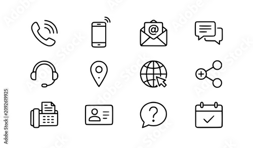 Foto Modern contact information outline icons with phone email and support symbols