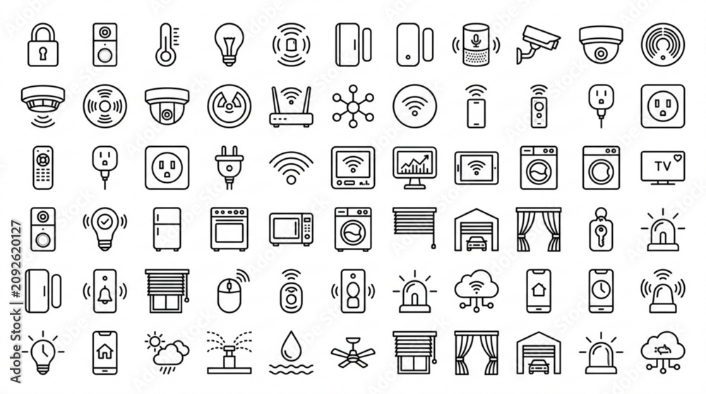 Fototapeta premium Various icons representing technology and communication devices on display