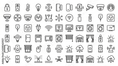 Various icons representing technology and communication devices on display