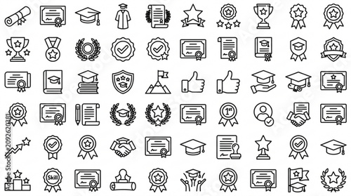 Various icons of education and achievement displayed on screen