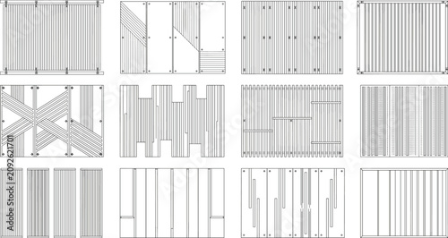 Fotografía Architectural technical hatches of modern wooden wall siding and cladding panels
