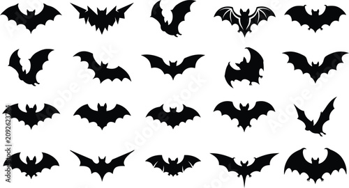 Halloween bat silhouettes collection diverse wing shapes for spooky designs october celebrations