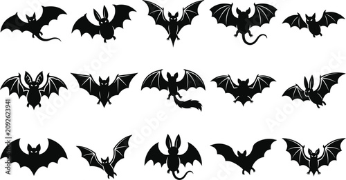 Halloween bat silhouette collection black bat silhouettes for spooky decor and design