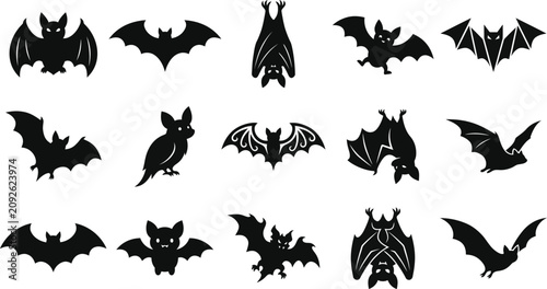 Halloween bat silhouettes collection diverse wing positions for spooky designs october celebrations