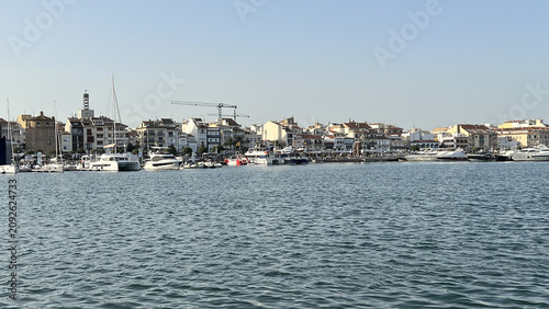 Docked yachts in dock of Cambrils, Spain