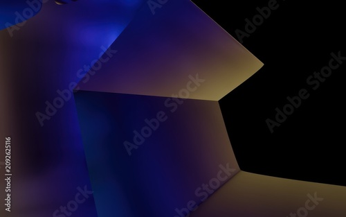 Abstract geometric 3d composition with sharp edges and smooth gradient lighting in blue and gold tones