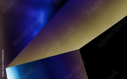 Abstract geometric composition featuring sharp angles and a gradient of blue, gold, and black tones