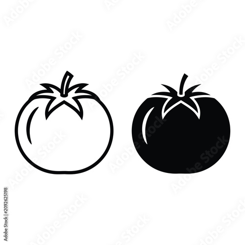 Black and white tomato icons, line art illustration