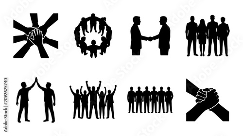 Teamwork and Collaboration Icons: Handshake, Unity, Group, Partnership, Success