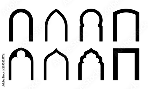 Schilderij op canvas Architectural Archways Vector Set: Gothic, Islamic, Romanesque Styles, Building