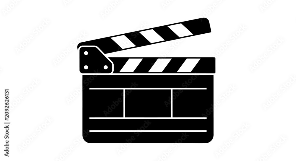 Fototapeta premium Clapperboard Silhouette Against A White Background A Film Industry Icon Silhouette filmmaking cinema movie production