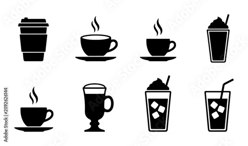Foto Coffee and Drink Icons Set: Hot Beverages, Iced Drinks, and Takeaway Cups Collec