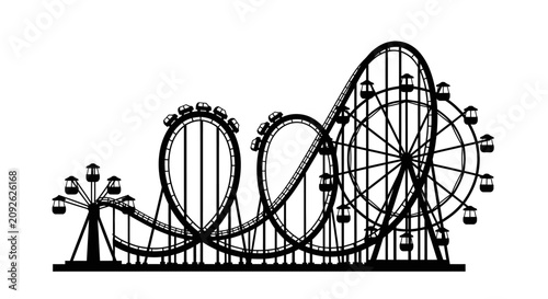 Canvas Print Amusement park rides silhouette against a white background featuring a ferris wh