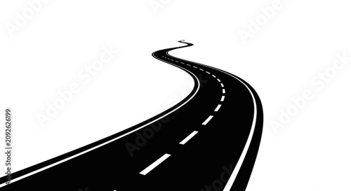 Winding road with lane markings a black and white silhouette highway street path route asphalt