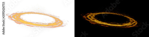 Foto Abstract gold circle ring on black and white background, elegant glowing golden vortex loop wide banner