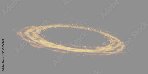 Bild auf Leinwand Abstract gold circle ring on gray background, elegant glowing golden vortex loop wide banner