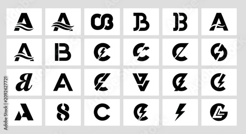 Modern Alphabet Letters and Symbols Set - Black and White Design Elements