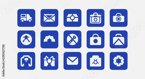 Modern Blue Icon Set: Technology, Communication, Security, and Business Icons