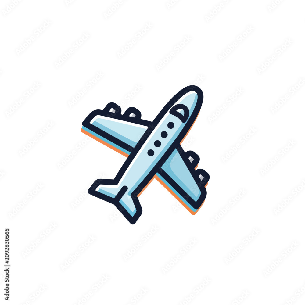 Fototapeta premium Cartoon Airplane Icon Isolated on White Background, Travel and Aviation Concept