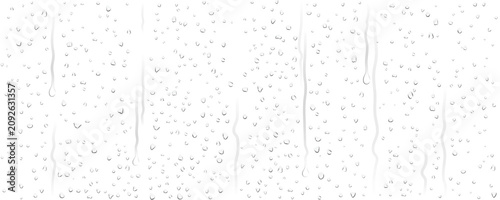 Fotografie Rain water drops rolling down on glass surface isolated on transparent png reali