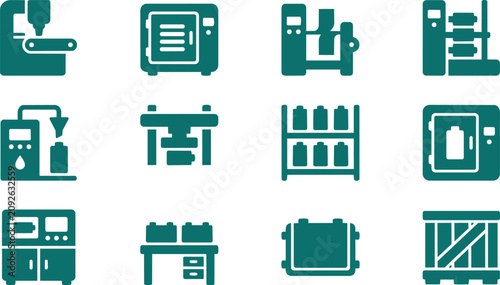 Fotografía Teal office furniture icons, workplace equipment symbols, vector graphics set, m