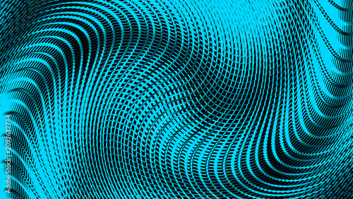 Abstract background with cyan and black wavy moir pattern