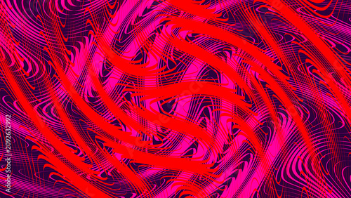 Abstract digital art background with vibrant red and pink swirling wave patterns on a dark purple backdrop