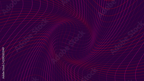 Abstract digital background with a glowing red wireframe grid warped into a swirling vortex pattern