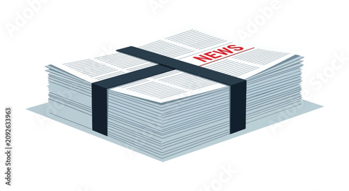 Fotografie Newspaper stack tied with black ribbon representing traditional media bundle for news delivery and daily journalism information dissemination in print form