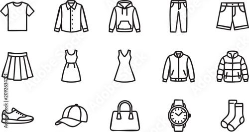 Fotografía Clothing And Accessories Line Icons On White Background