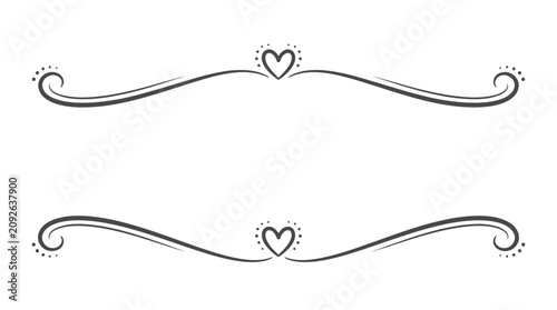 Tableau sur toile An illustration of decorative heart-shaped dividers with swirling lines and dots on a plain background